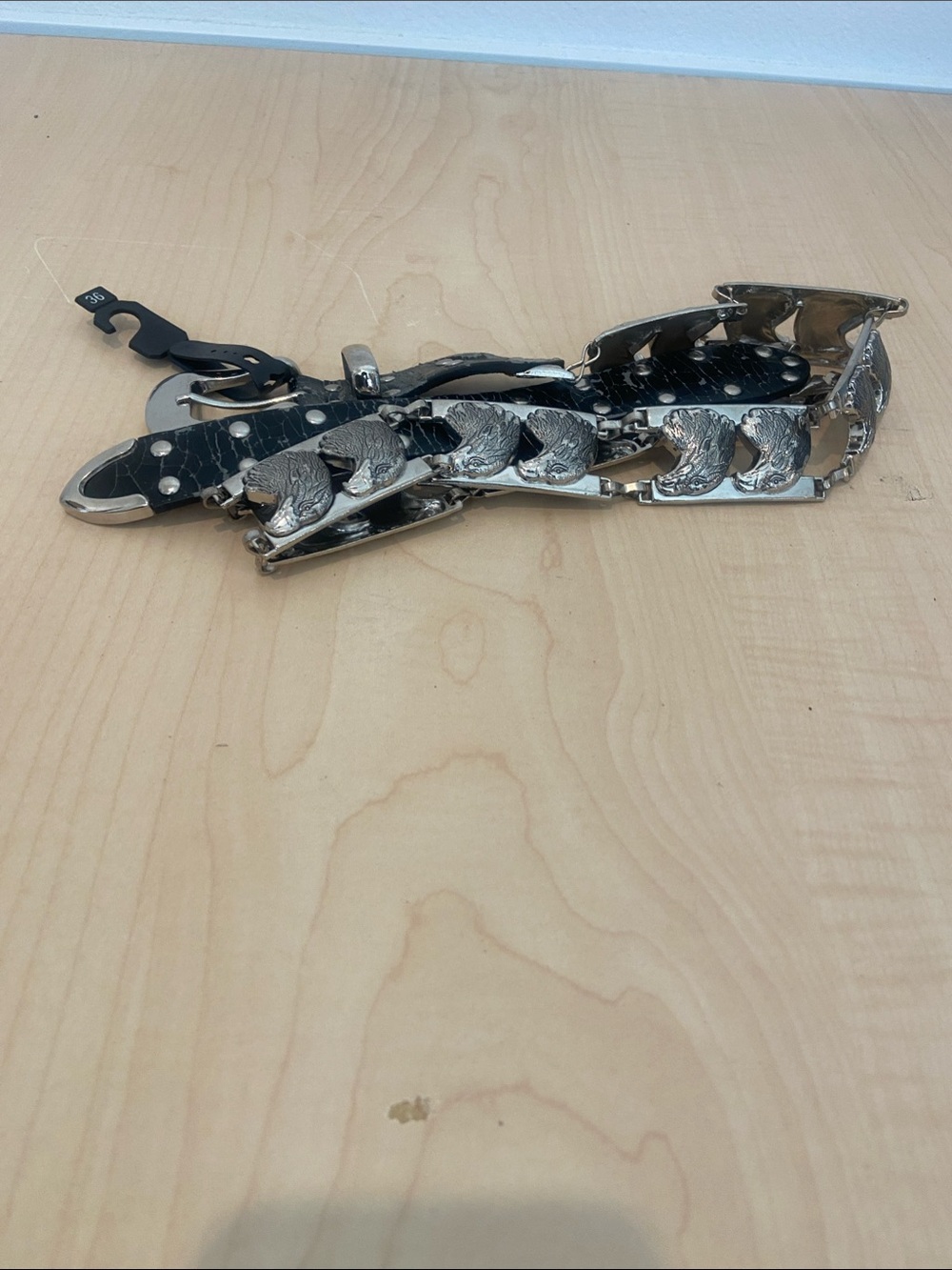 Chunky Western studded Silver Link Belt with Textured Eagle head Details